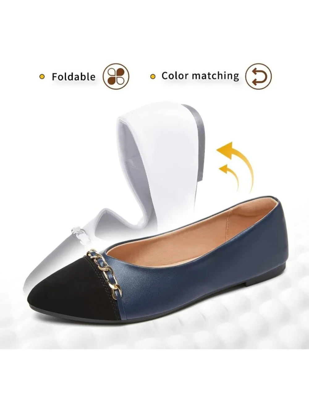 Women's Navy Crimping Faux Suede Ballet Flat Pointed Toe Comfortable Dress Shoes